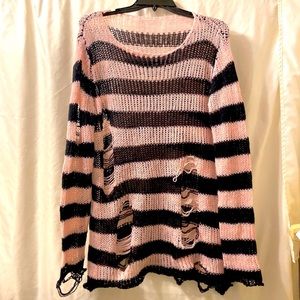 BRAND NEW~OVERSIZED PINK & BLACK STRIPED SLASHER SWEATER~LG~BY VAMPIRE FREAKS